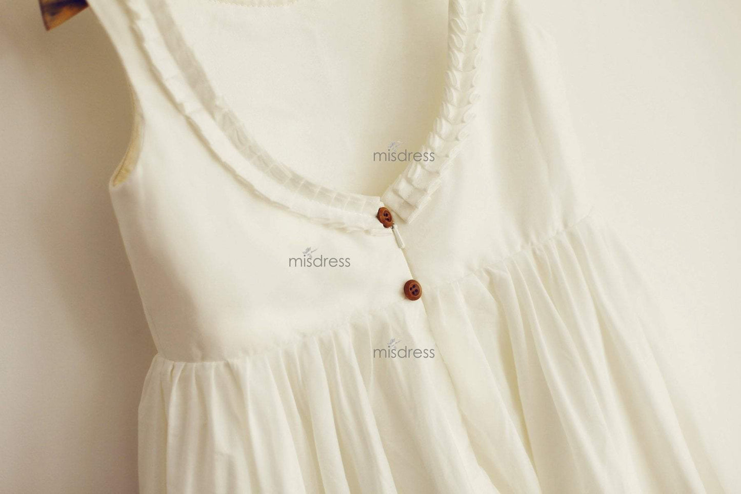 U Back Ivory Cotton Ruffle Neckline Flower Girl Dress - Flower Girl Dresses