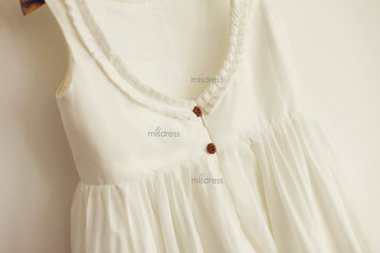 U Back Ivory Cotton Ruffle Neckline Flower Girl Dress - Flower Girl Dresses