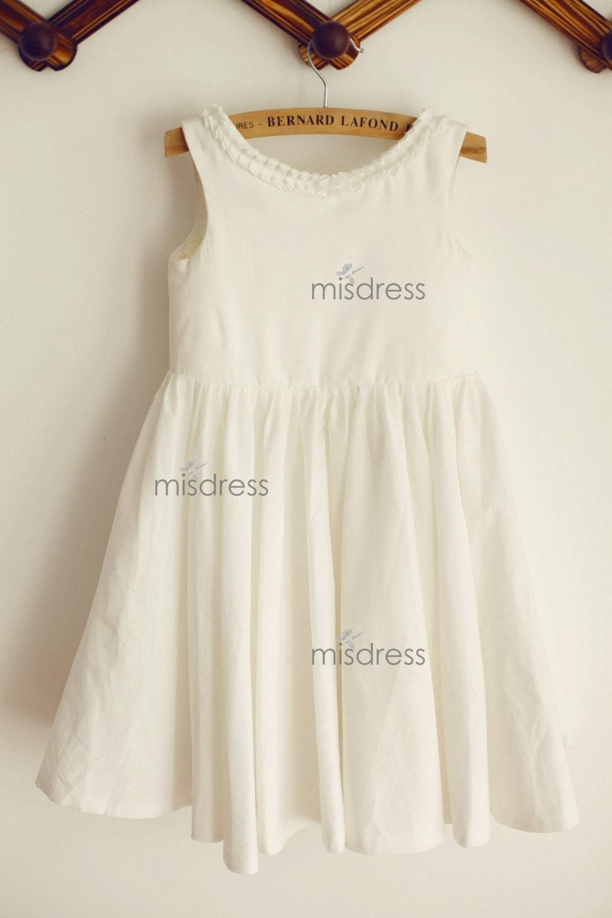 U Back Ivory Cotton Ruffle Neckline Flower Girl Dress - Flower Girl Dresses