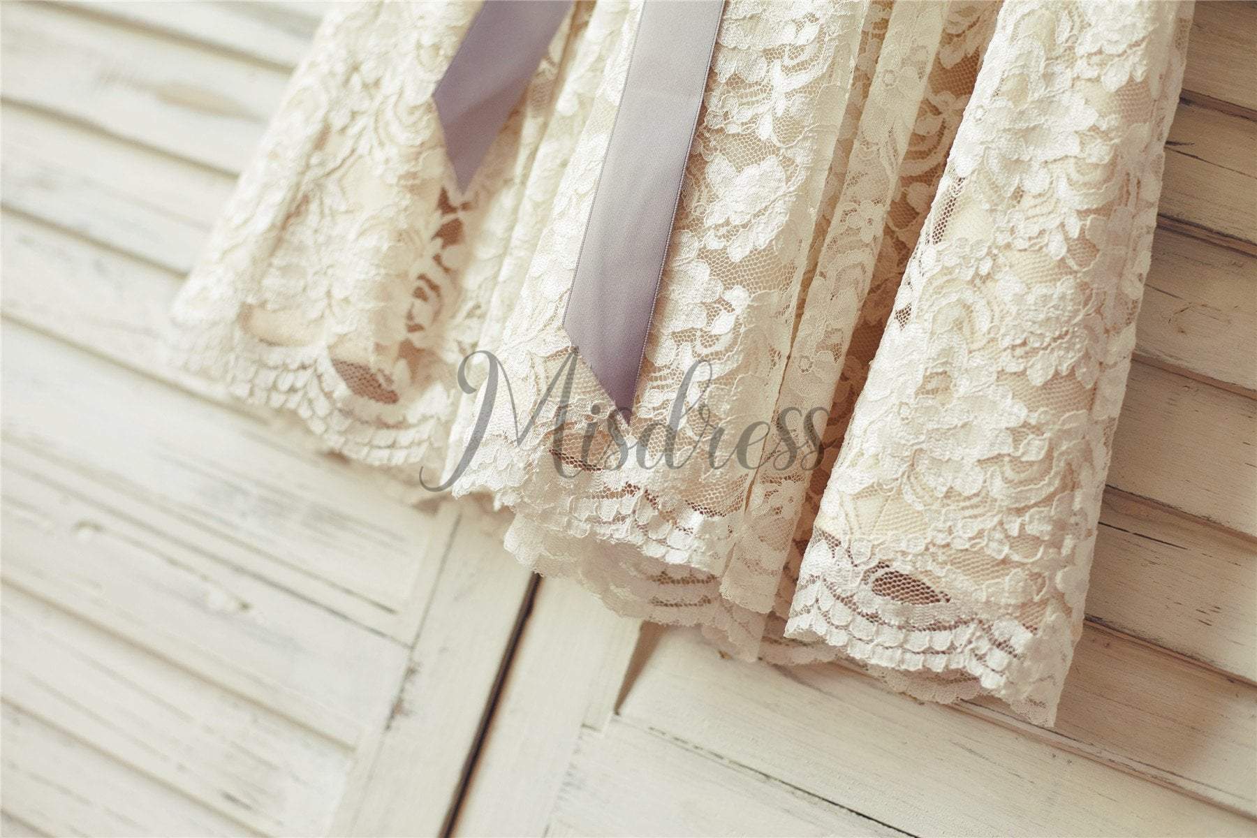 Ivory Lace Champagne lining Flower Girl Dress with silver sash - Flower Girl Dresses