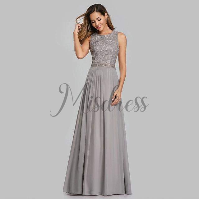 Lace Chiffon Floor Length Bridesmaid Dress Wedding Party Dress - 2 / Grey - Prom Dresses