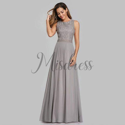 Lace Chiffon Floor Length Bridesmaid Dress Wedding Party Dress - 2 / Grey - Prom Dresses