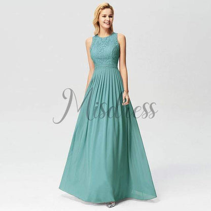 Lace Chiffon Floor Length Bridesmaid Dress Wedding Party Dress - 2 / Light Blue - Prom Dresses