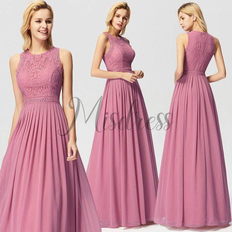 Lace Chiffon Floor Length Bridesmaid Dress Wedding Party Dress - Prom Dresses