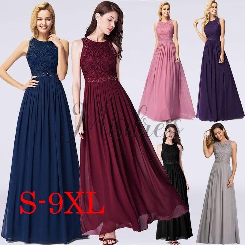 Lace Chiffon Floor Length Bridesmaid Dress Wedding Party Dress - Prom Dresses