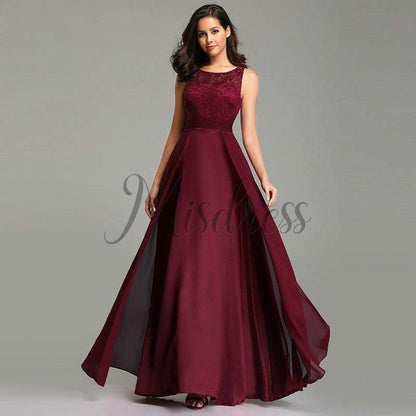 Modest Lace Chiffon Evening Prom Dress - 2 / Burgundy - Prom Dresses