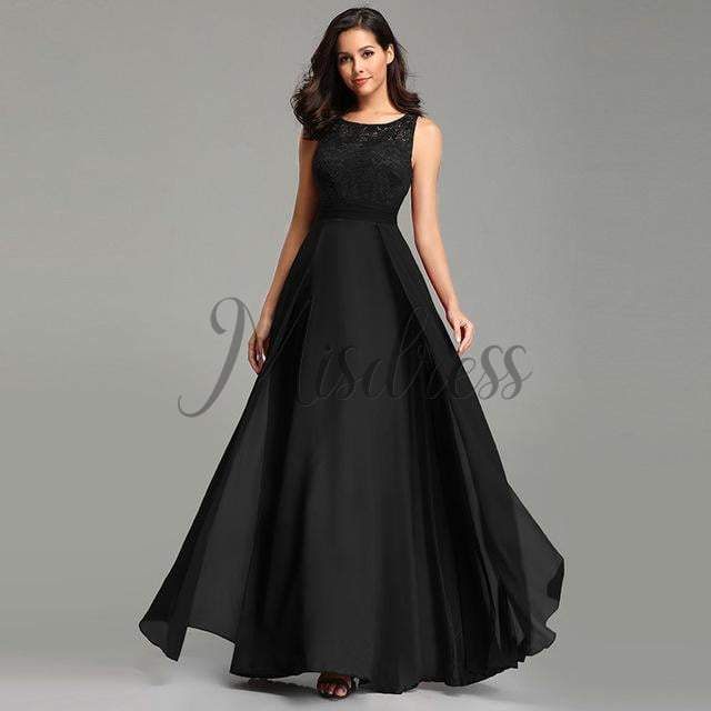 Modest Lace Chiffon Evening Prom Dress - 2 / Black - Prom Dresses