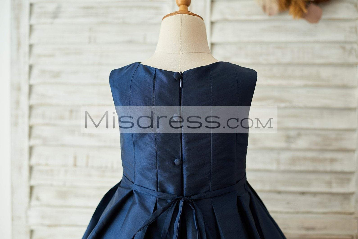 Navy Blue Taffeta Silver Lace Wedding Flower Girl Dress - Flower Girl Dresses