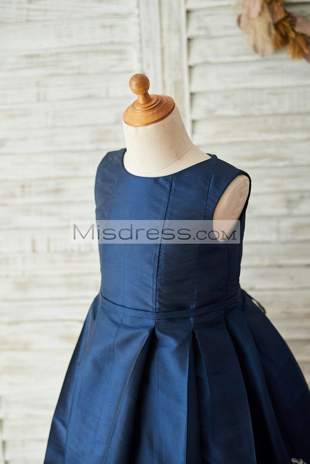 Navy Blue Taffeta Silver Lace Wedding Flower Girl Dress - Flower Girl Dresses