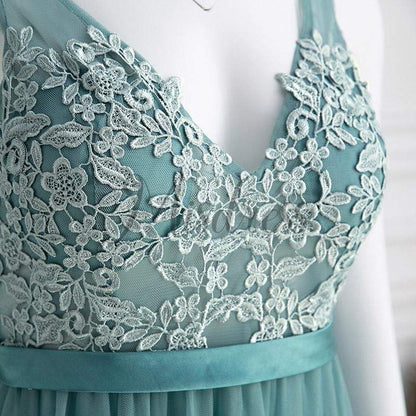 Sexy V Neck Lace Tulle Evening Prom Party Dress - Prom Dresses