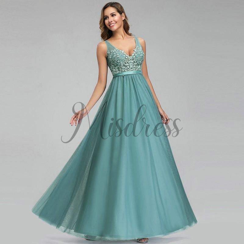 Sexy V Neck Lace Tulle Evening Prom Party Dress - Prom Dresses