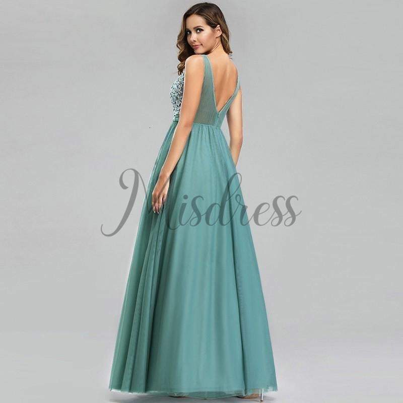 Sexy V Neck Lace Tulle Evening Prom Party Dress - Prom Dresses