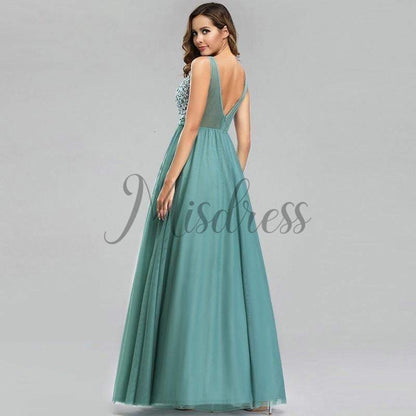 Sexy V Neck Lace Tulle Evening Prom Party Dress - Prom Dresses