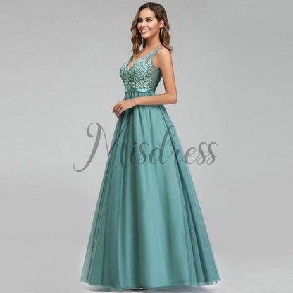 Sexy V Neck Lace Tulle Evening Prom Party Dress - Prom Dresses