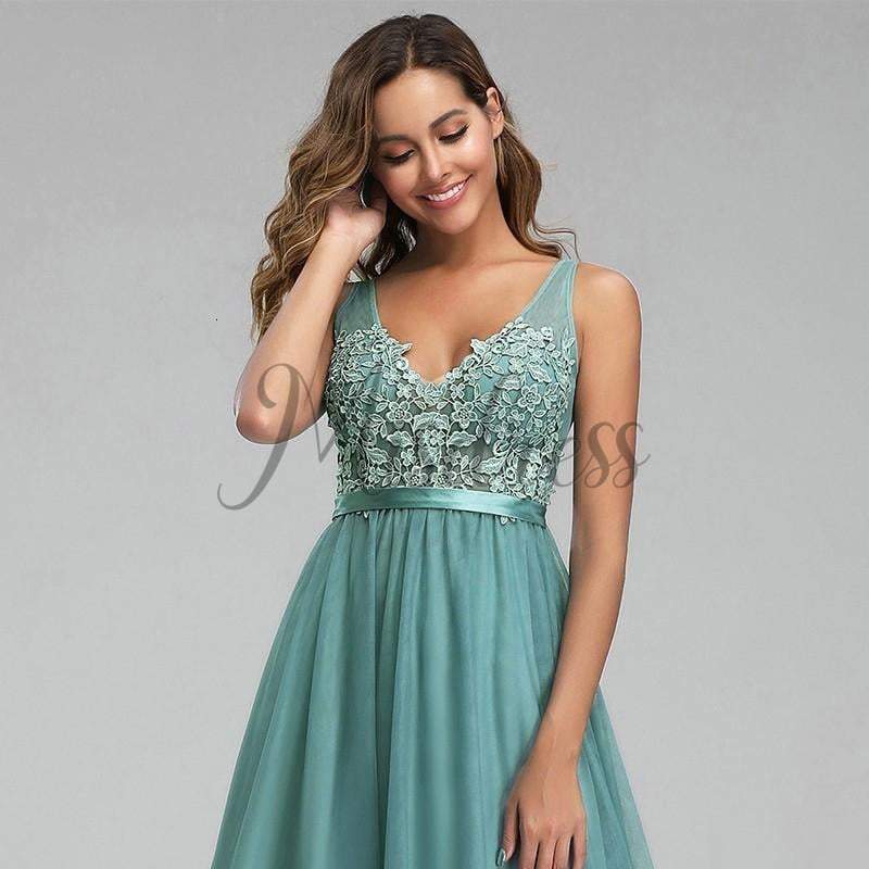 Sexy V Neck Lace Tulle Evening Prom Party Dress - Prom Dresses