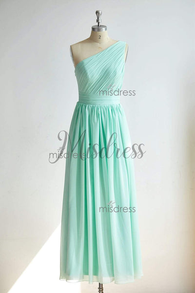 One Shoulder Mint Chiffon Wedding Bridesmaid Dress - Bridesmaid Dresses