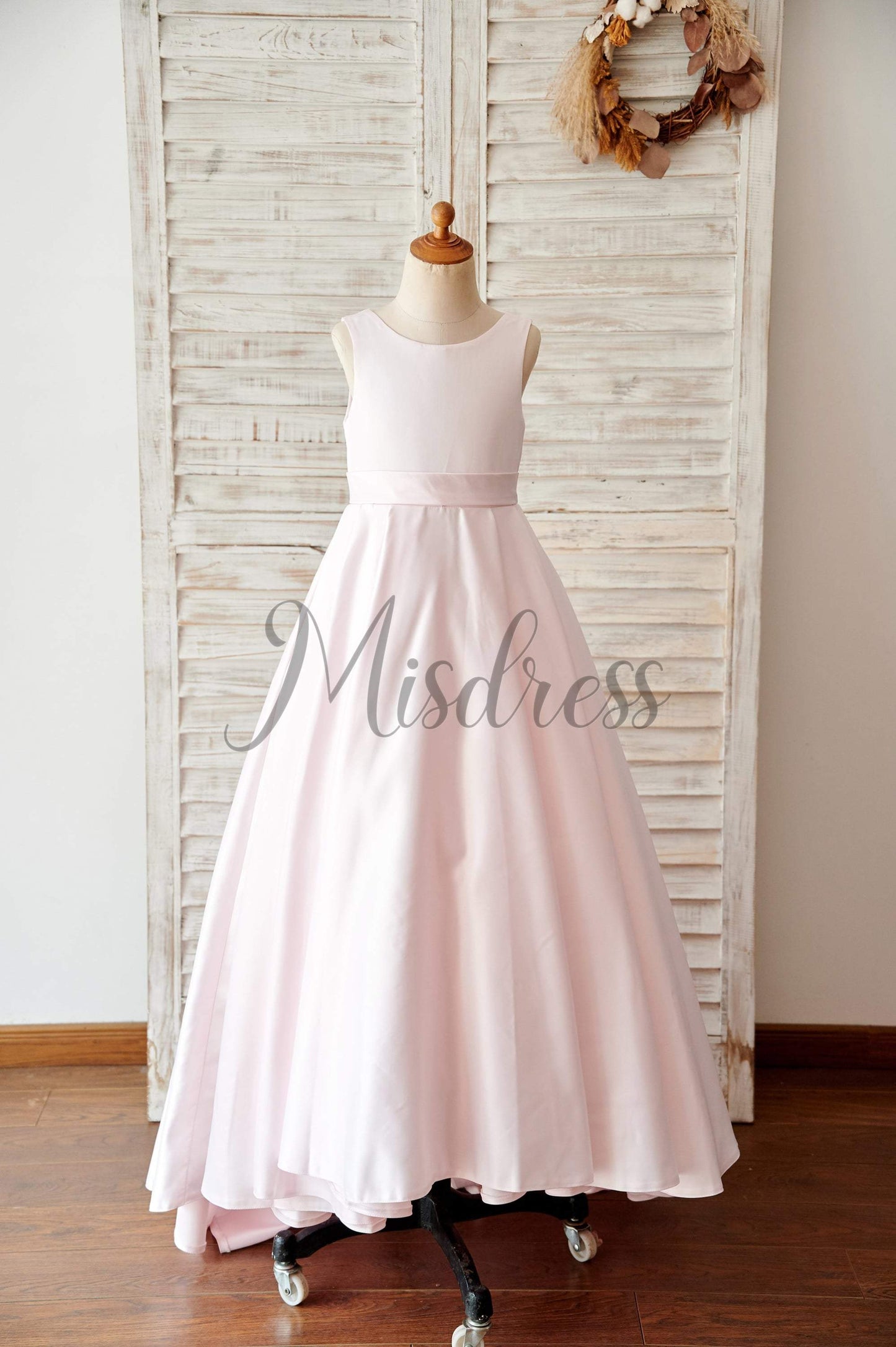 Pink Satin V Back Wedding Flower Girl Dress with Bows - Flower Girl Dresses