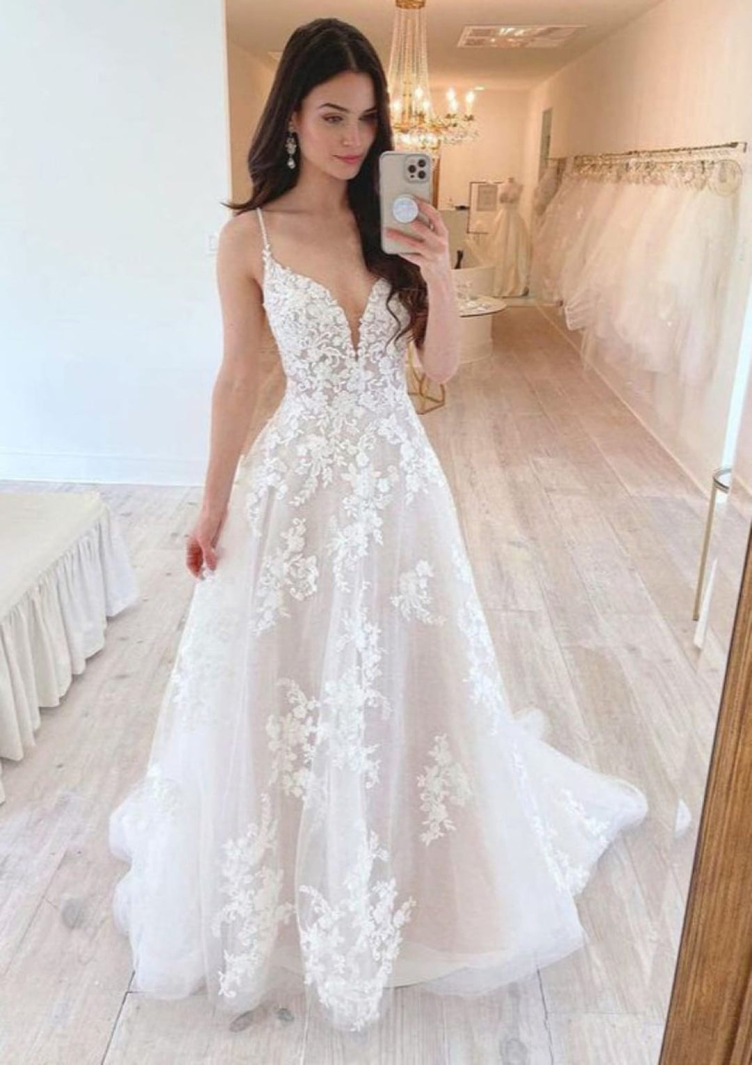 Spaghetti Long A-line Ivory Lace Tulle Wedding Dresses Spaghetti Long A-line Ivory Lace Tulle Wedding Dresses