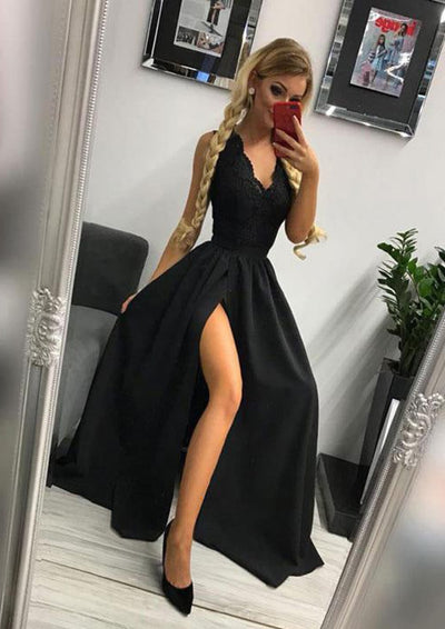 A-line Scalloped Neck Sleeveless Long Elastic Satin Prom 