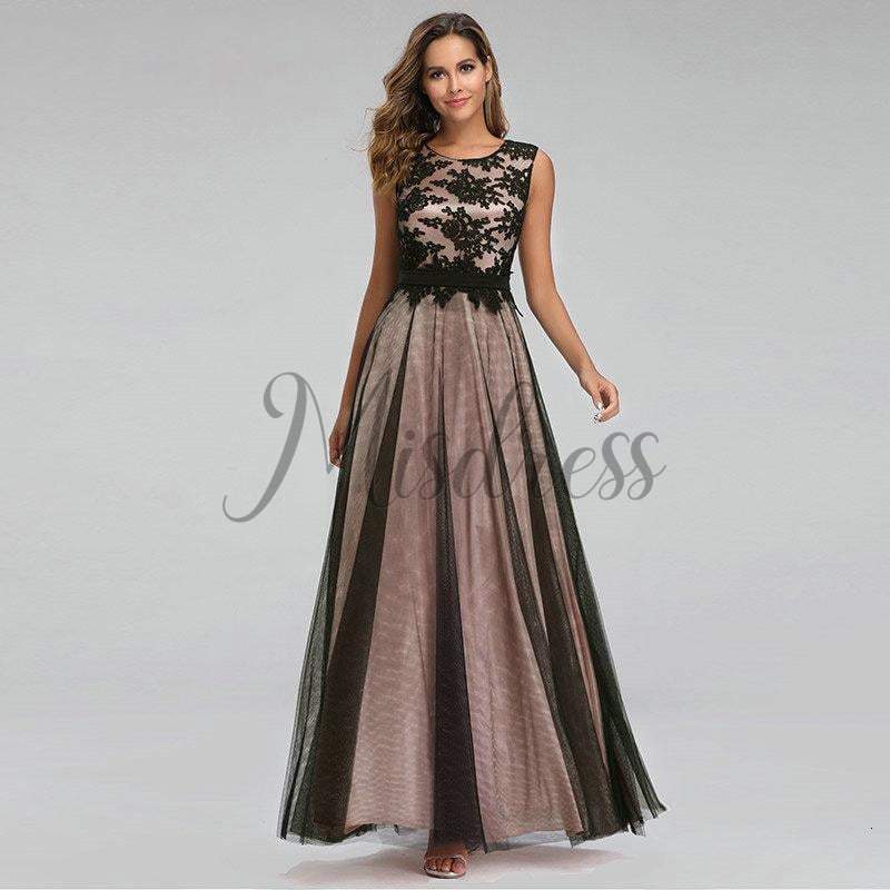 Scoop Neck Lace Tulle Evening Prom Dress - 2 / Blush Pink - Prom Dresses