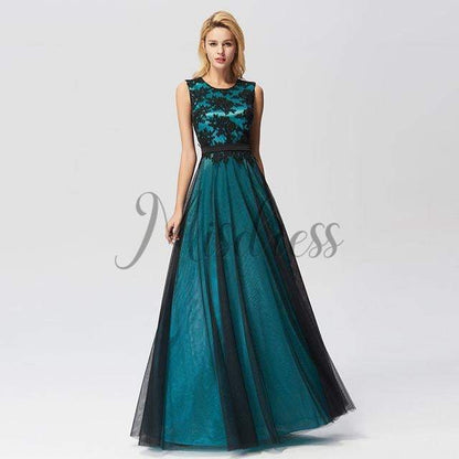 Scoop Neck Lace Tulle Evening Prom Dress - Prom Dresses
