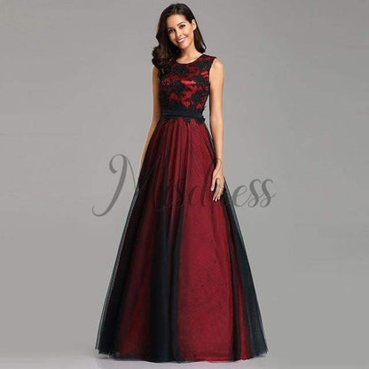 Scoop Neck Lace Tulle Evening Prom Dress - Prom Dresses