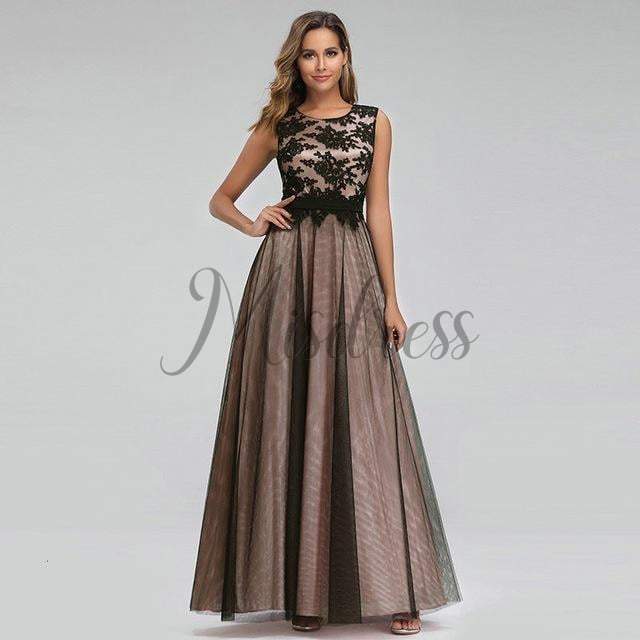 Scoop Neck Lace Tulle Evening Prom Dress - Prom Dresses