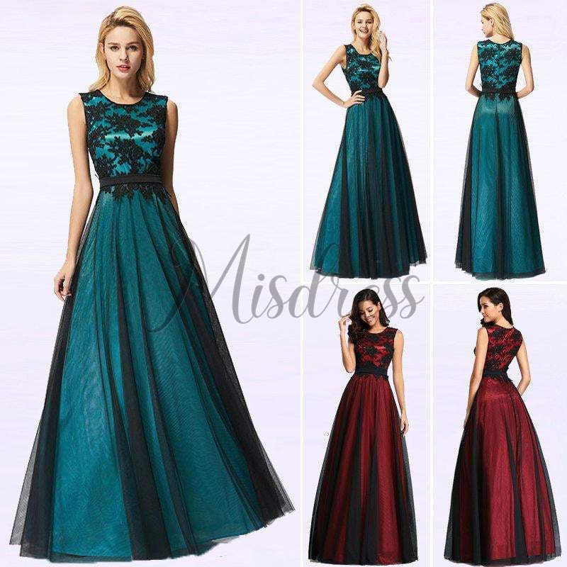 Scoop Neck Lace Tulle Evening Prom Dress - Prom Dresses