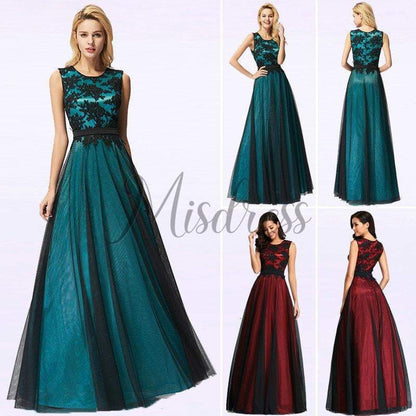 Scoop Neck Lace Tulle Evening Prom Dress - Prom Dresses