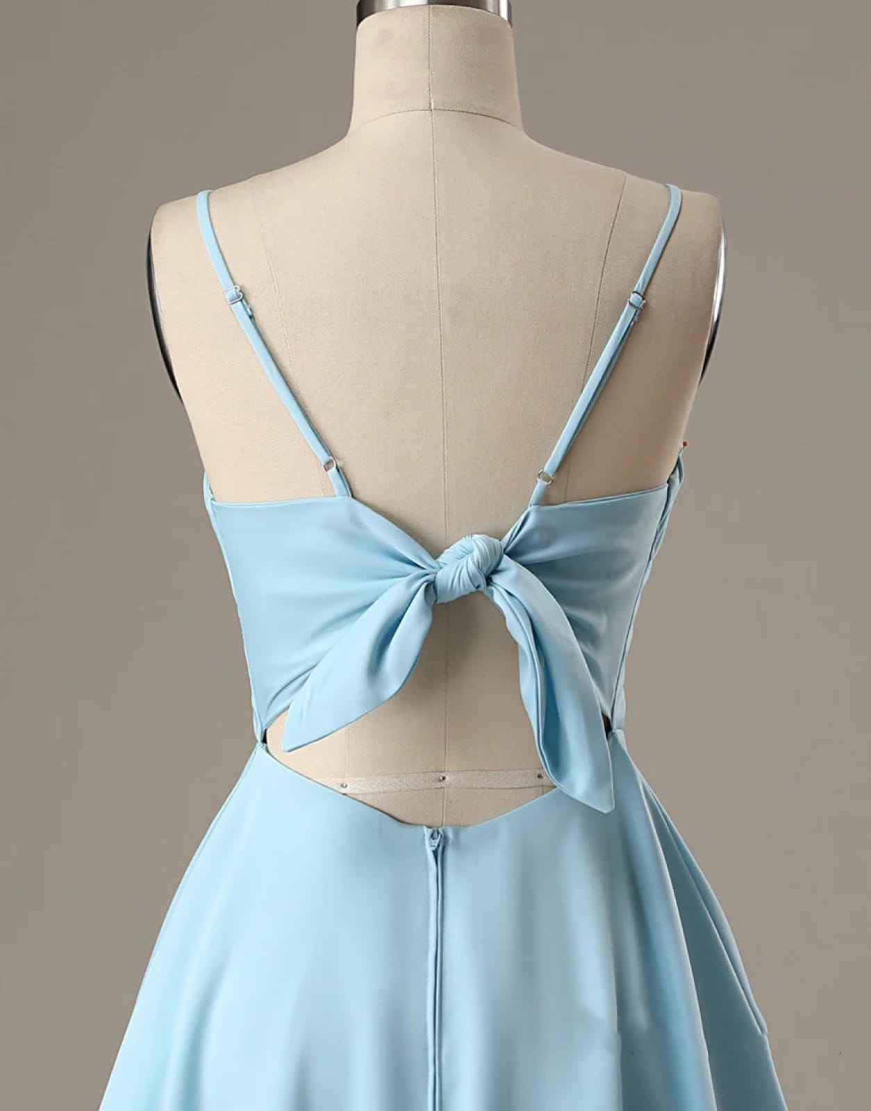 A-Line Spaghetti Straps Short Blue Satin Homecoming Dress 