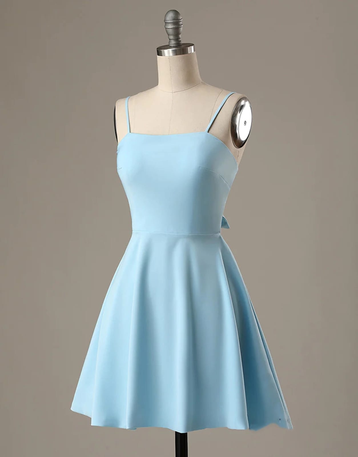 A-Line Spaghetti Straps Short Blue Satin Homecoming Dress 