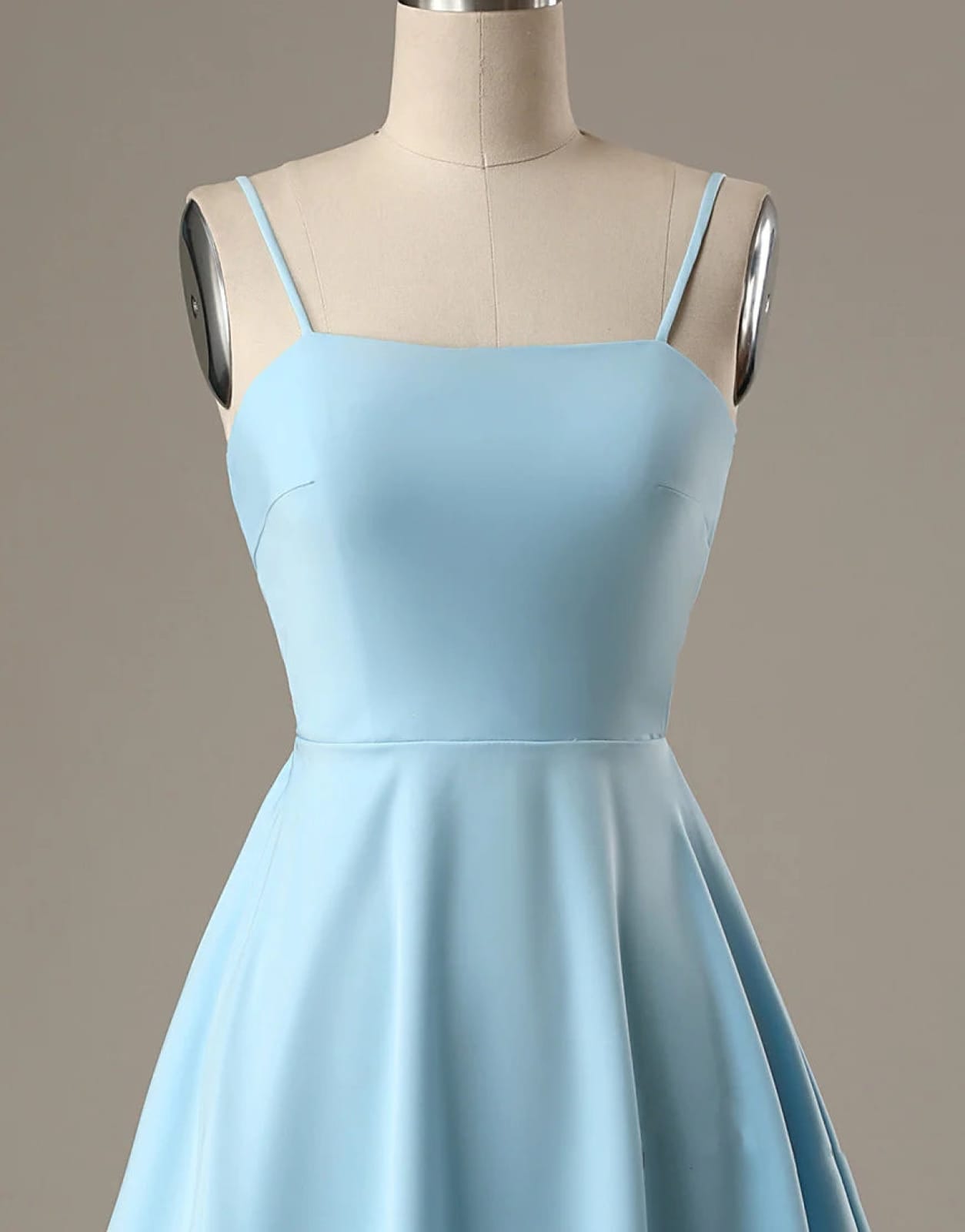 A-Line Spaghetti Straps Short Blue Satin Homecoming Dress 