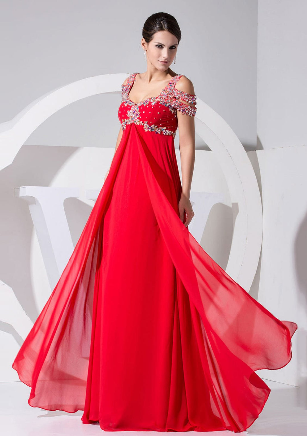 empire line evening dress Strappy-Back Long Halter Prom Dress with Empire Waist Signature Royal / XSmall