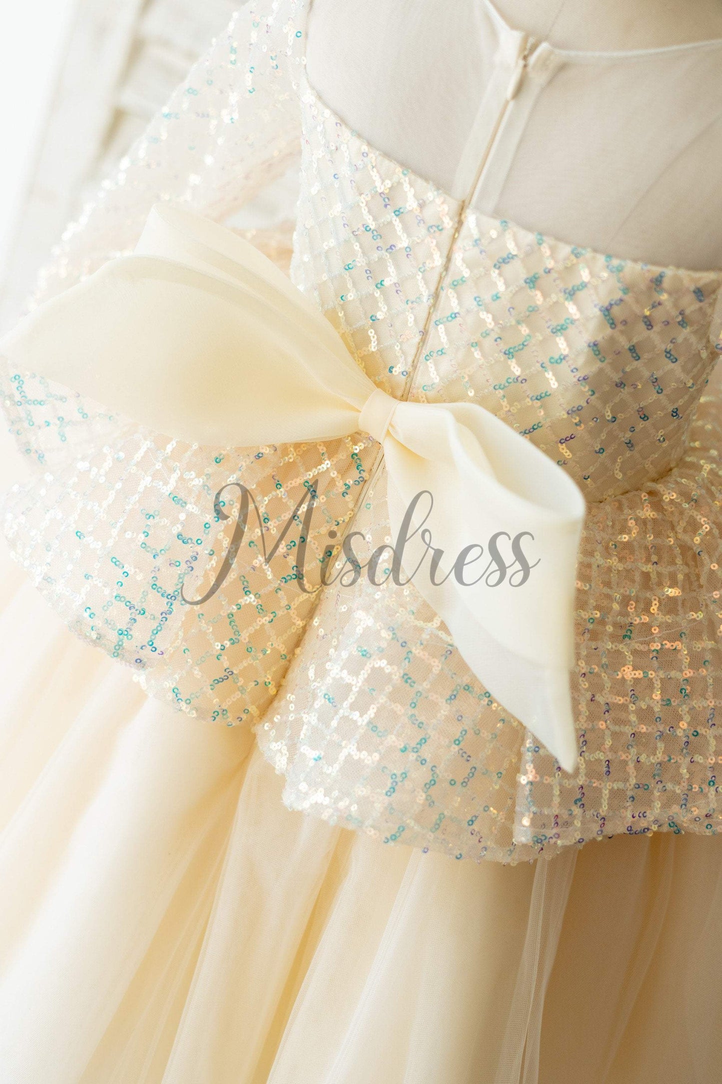 Long Sleeves Champagne Sequin Tulle Hi Low Wedding Flower Girl Dress Kids Party Dress