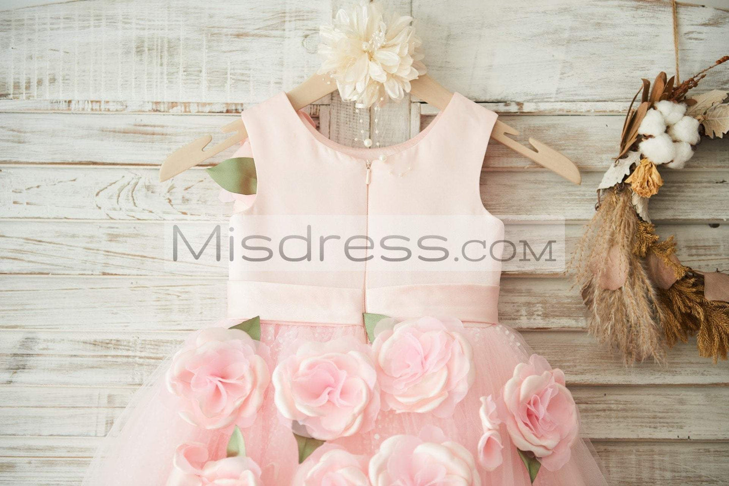 Hi-Low Pink Dot Tulle Wedding Flower Girl Dress With 3D Flowers - Flower Girl Dresses