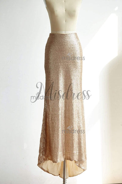 Matte Champagne Gold Sequin Fitted Skirt/Wedding Bridesmaid Skirt - Skirts