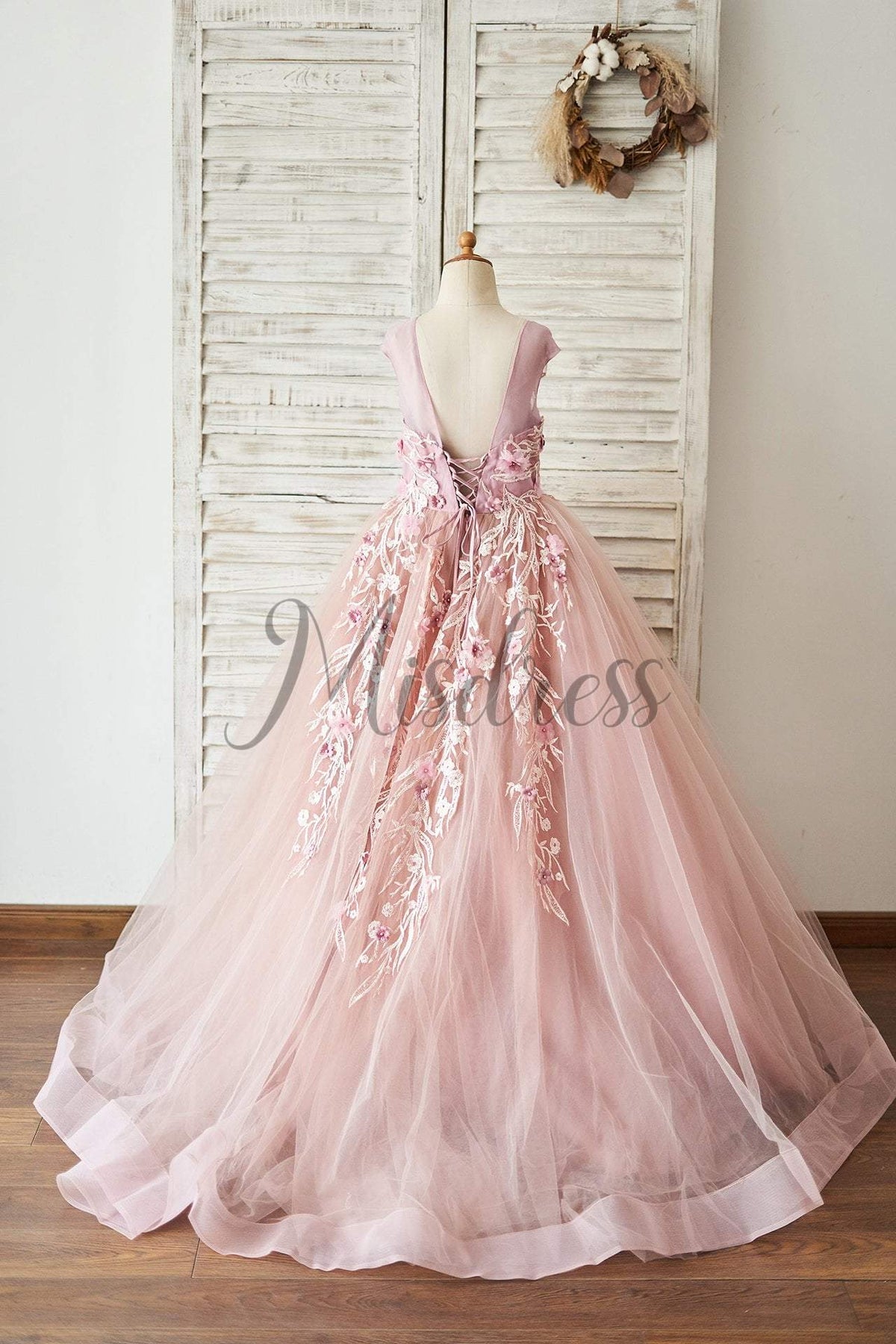 Mauve Lace Tulle 3D Flowers V Back Cap Sleeves Flower Girl Dress 2T Mauve Lace Tulle 3D Flowers V Back Cap Sleeves Flower Girl Dress 2T