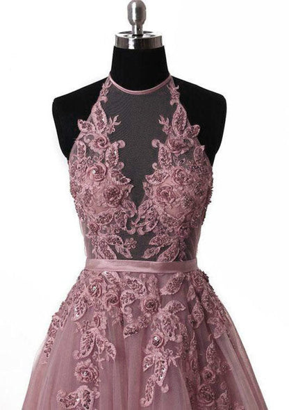 Tulle Prom Dress A-Line/Princess Scoop Neck Court Train