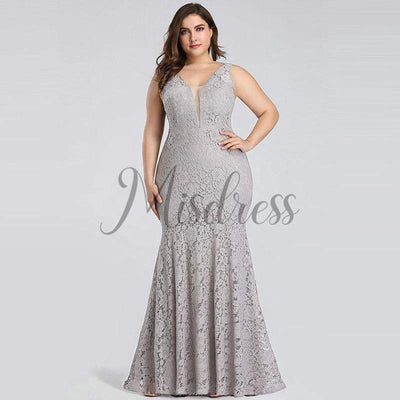 Mermaid V Back Lace Wedding Bridesmaid Evening Dress - 2 / Grey - Prom Dresses