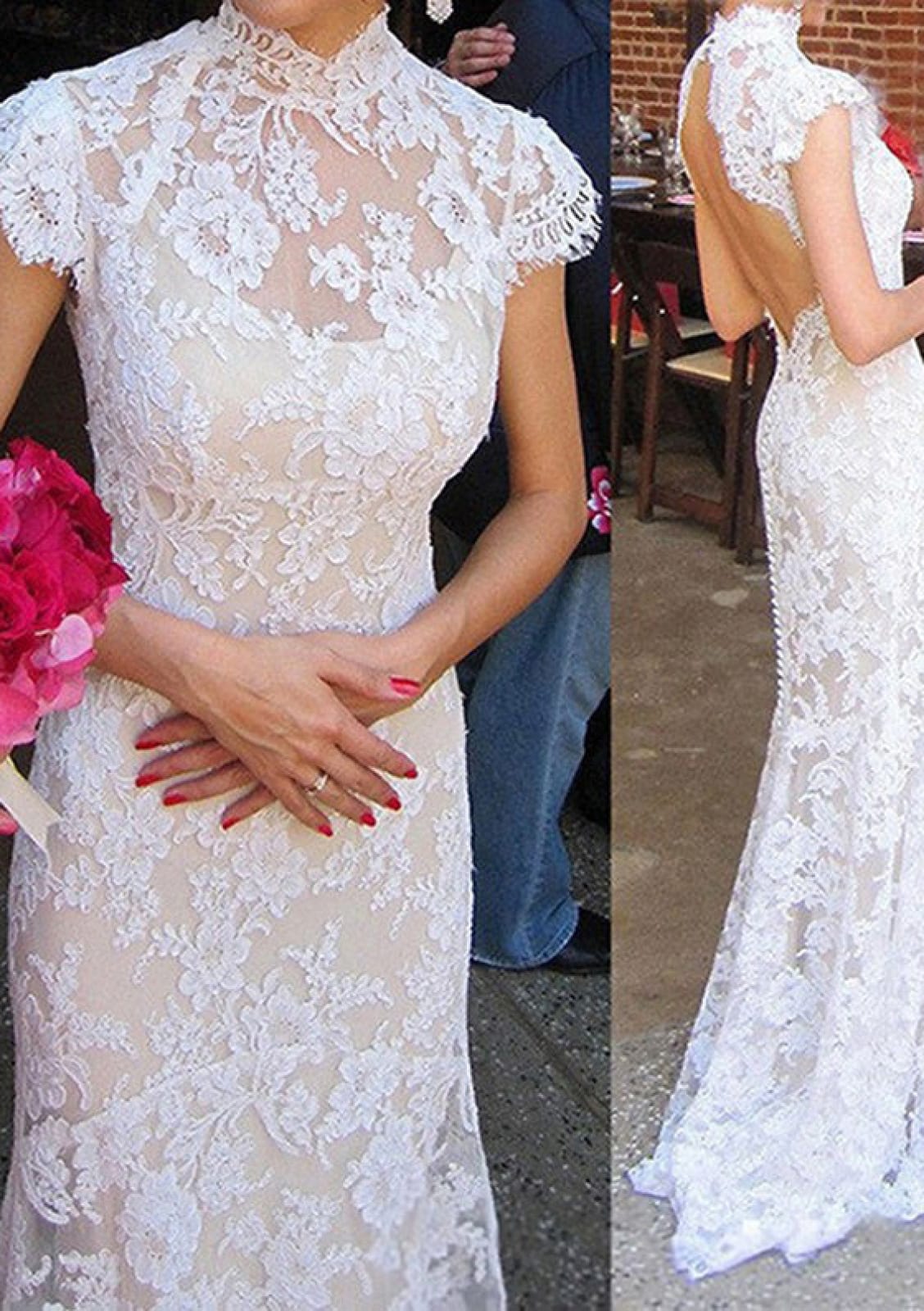 Cap Sleeves Formal Dress Tiered Beach Evening Dress Wedding Sweep Train Special Occasion Dress Y5009 main image 1
