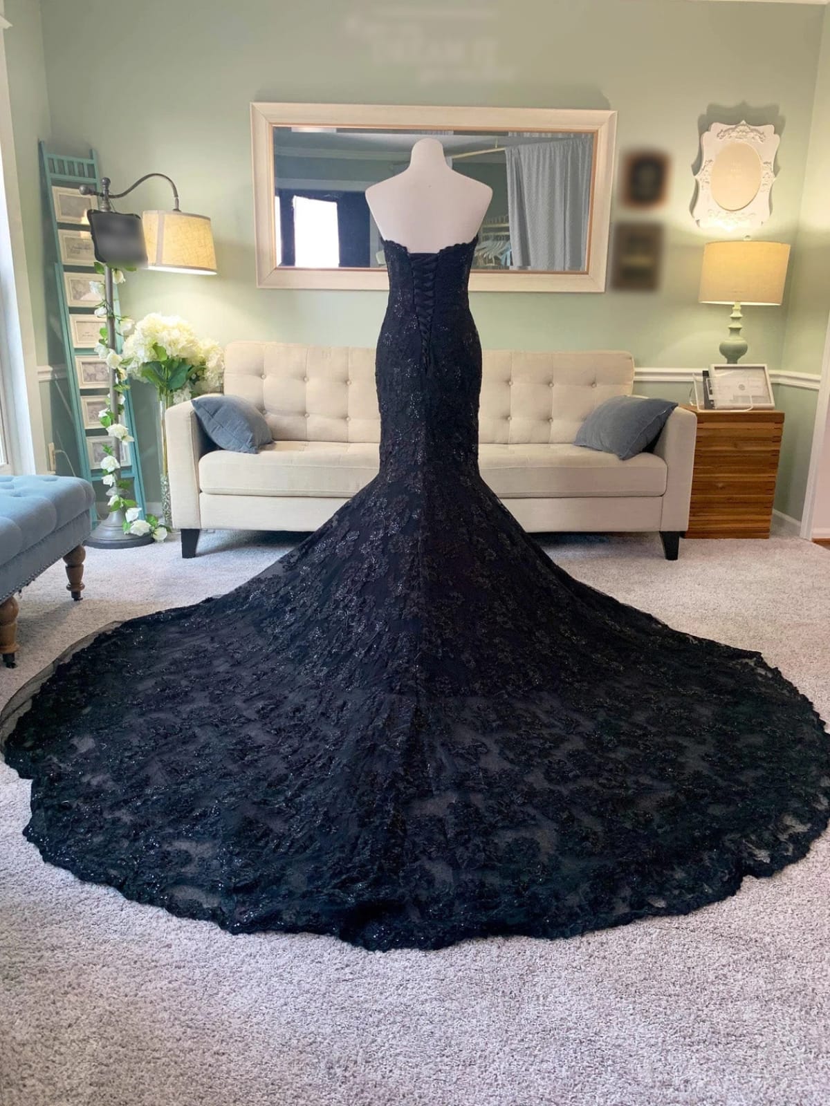 black wedding dresses mermaid Lace 3 in 1 Dress, Cape Veil, Removable Sleeves Johanna Stylish V Neck modest_red_dress and its Trumpet Wedding Color:Lake Wash
