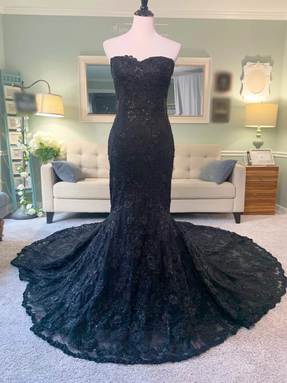 Mermaid Lace 3 in 1 Black Wedding Dress, Cape Veil, Removable Sleeves Mermaid Lace 3 in 1 Black Wedding Dress, Cape Veil, Removable Sleeves