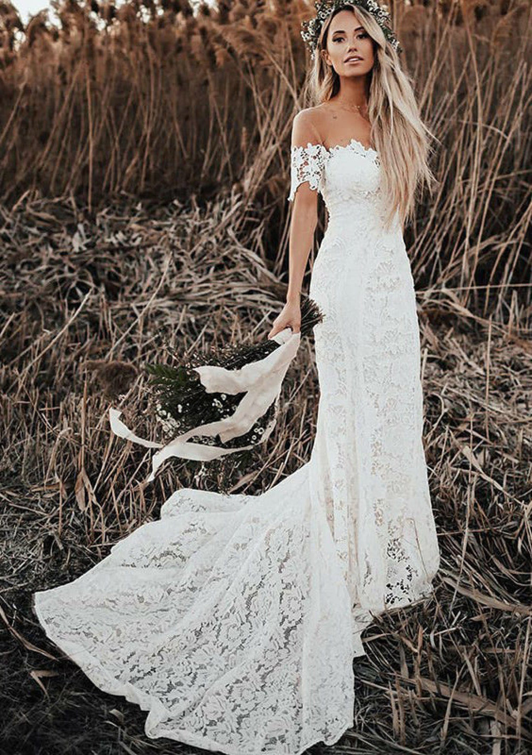 scalloped off shoulder dress YALA Scalloped Lace Off Shoulder Glitter Corset Prom & Formal Dress