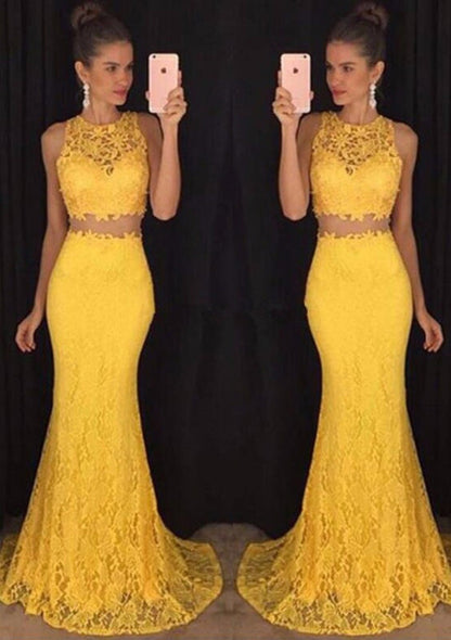 Trumpet/Mermaid Sleeveless Bateau Sweep Train Lace Prom