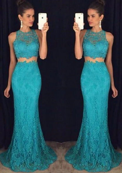 Trumpet/Mermaid Sleeveless Bateau Sweep Train Lace Prom