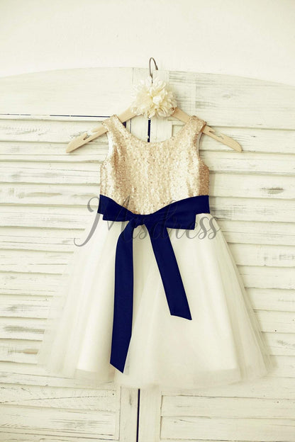 Mint Sequin Ivory Tulle Flower Girl Dress with navy blue sash - 1T --- Chest = 20 inches/ Waist = 19 inches/ Hollow to knee = 20.5 inches /