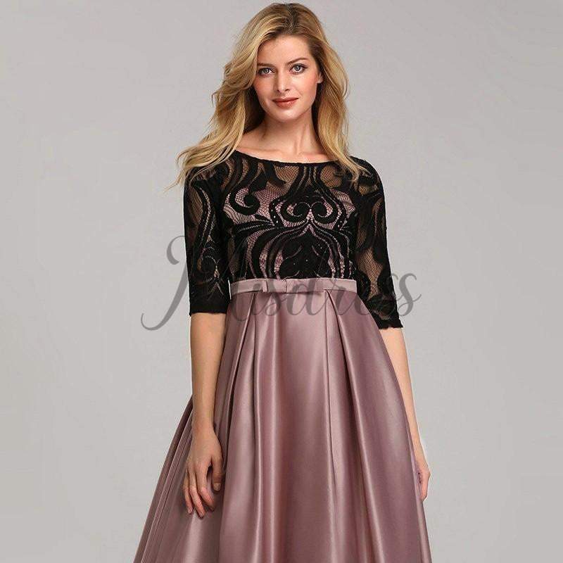 Modest Long Sleeves Lace Satin Evening Prom Dress - Prom Dresses