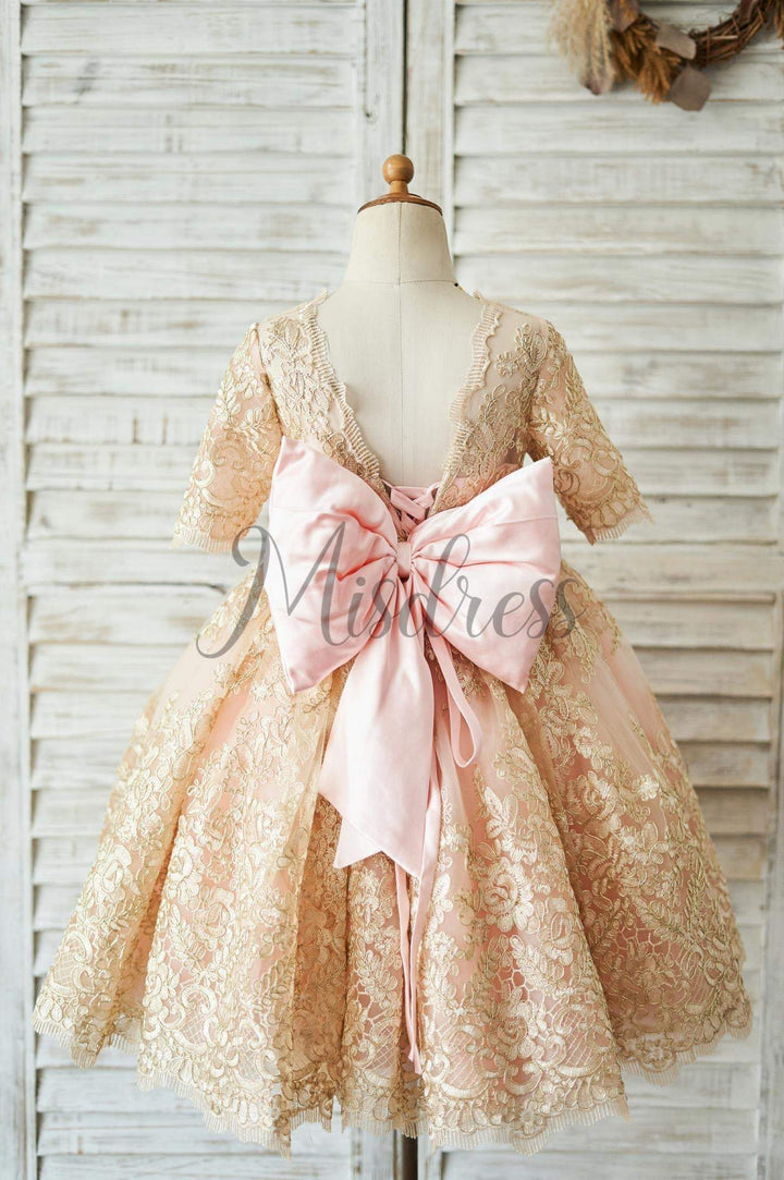 Pink and gold baby girl dress top
