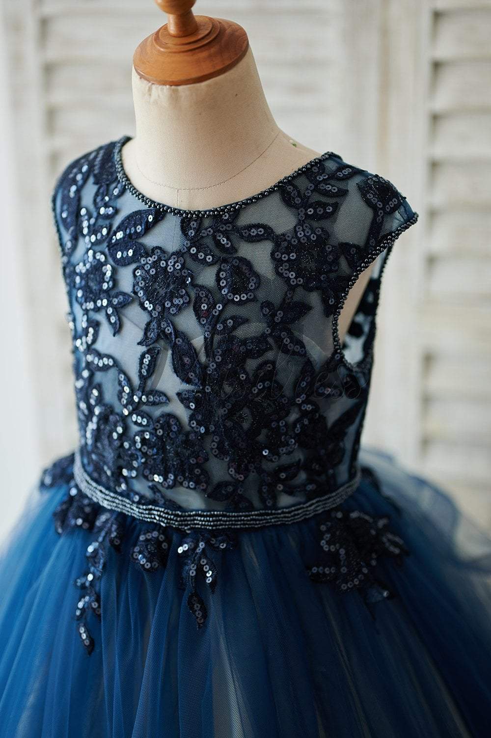 Navy Blue Tulle Organza V Back Wedding Flower Girl Dress Pageant Dress | Misdress Navy Blue Tulle Organza V Back Wedding Flower Girl Dress Pageant Dress | Misdress