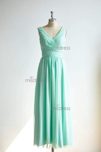 V Neckline Mint Chiffon Wedding Bridesmaid Dress - Bridesmaid Dresses